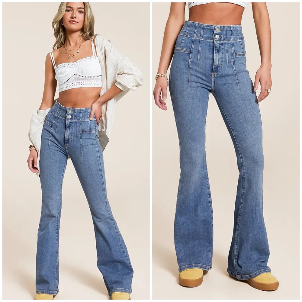 Free People Jayde Flare Stretch Jeans in Sunburst Blue